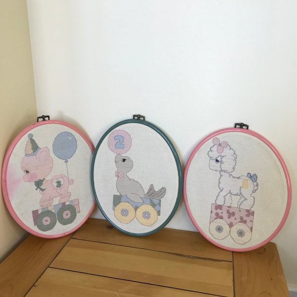 Completed Precious Moments Animals Cross Stitch Framed Pictures Set of 3 - Picture 1 of 5